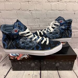 Ed Hardy Justice Mens 10, 10.5 Or 11 Blue High Top Sneakers Lace Up New